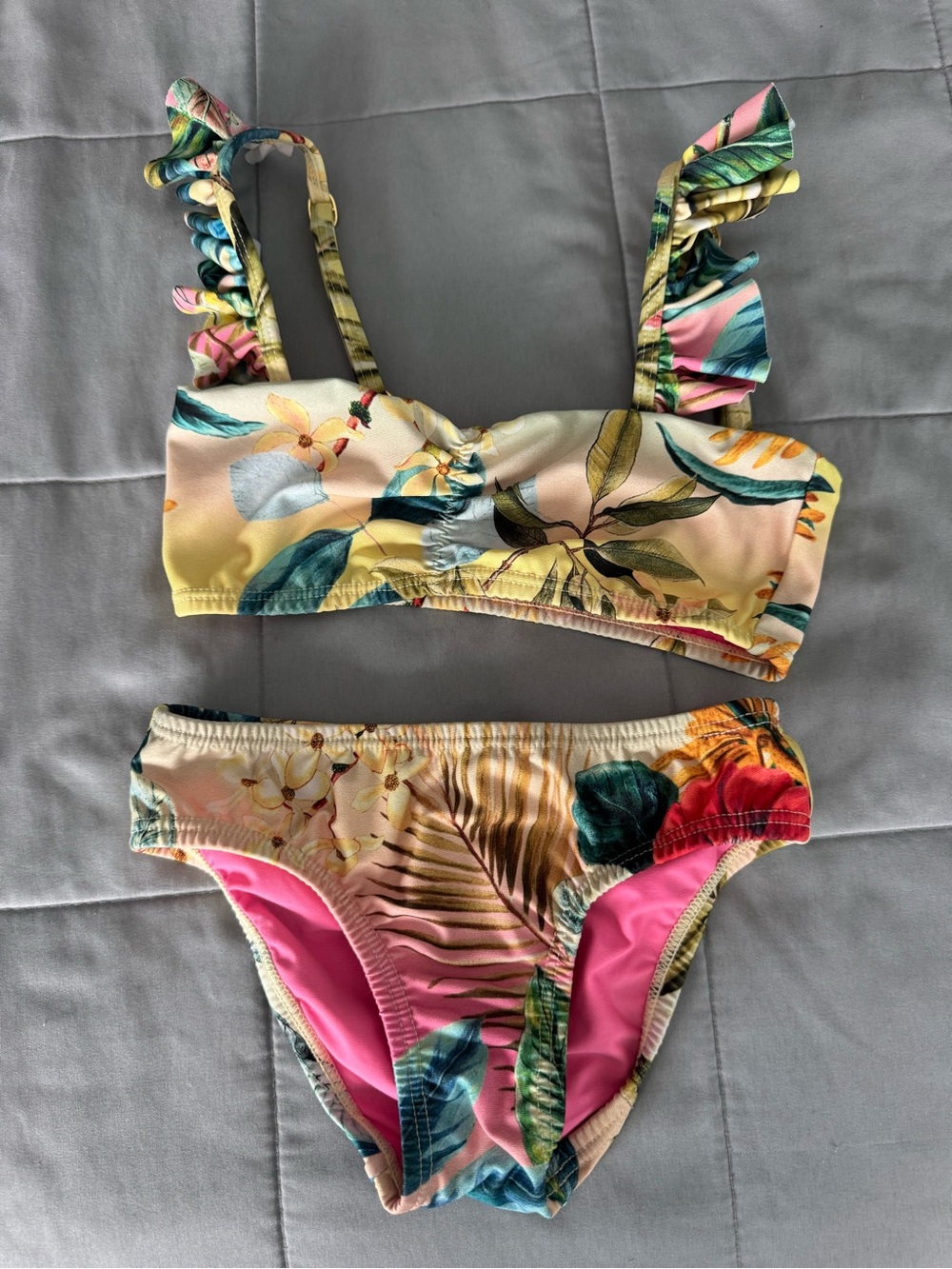 PQ Swim Tropical Floral Kids Bikini in Pink, Yellow, Green, Blue
